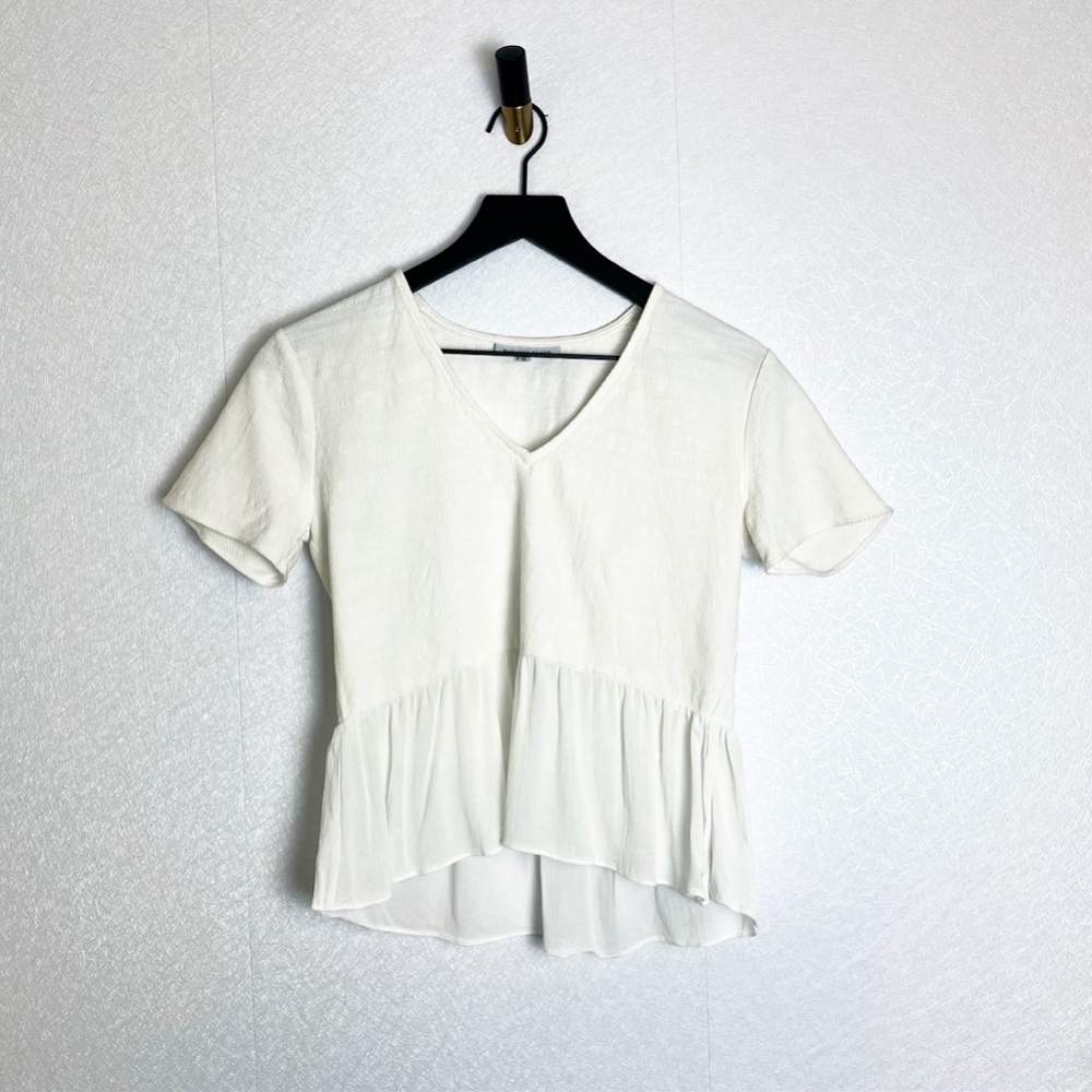 Matison Stone White Cotton Textured Peplum Blouse Chiffon Ruffle Texture Top XS